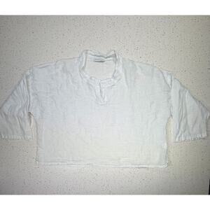 Made In Italy Linen Top Womens White Cropped Lightweight Resort Coastal
